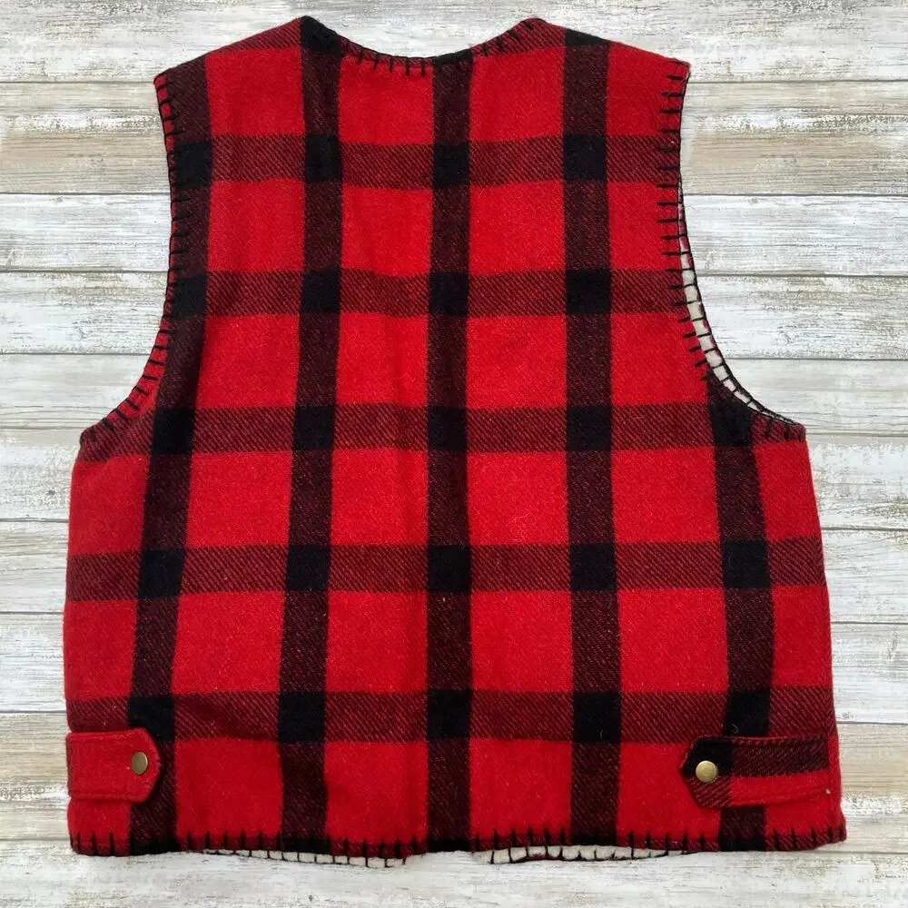 Authentic Joujou Vest Sz‎ M Red Wool Plaid Shearling Zip Up Lined Grandpacore